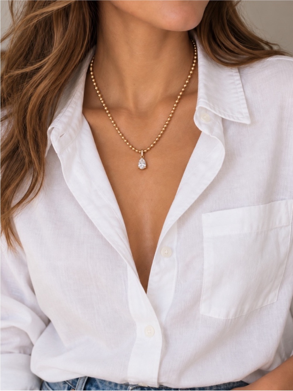 New! 14K Gold Plated Crystal Pendant Necklace NWOT 5008